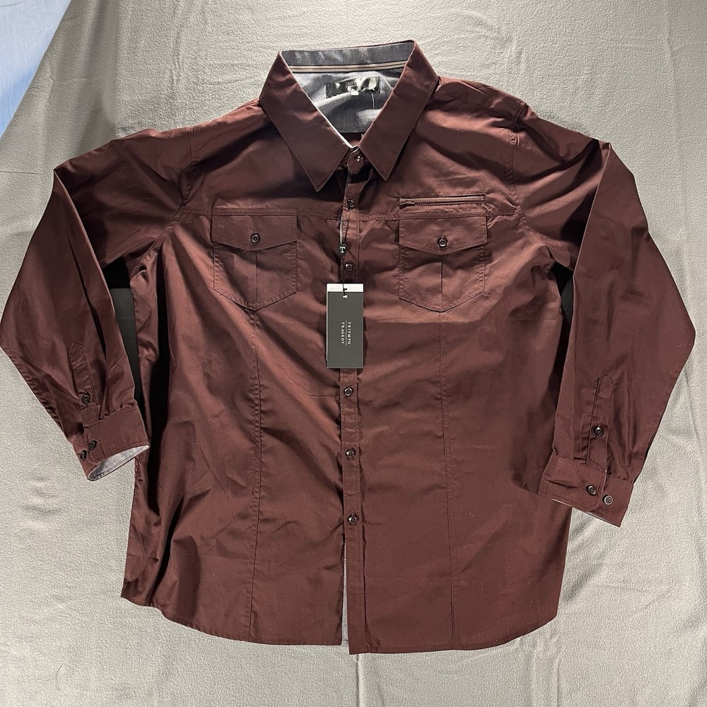 Triumph and Tragedy Burgundy Utility Shirt Mens NWT Streetwear Modern Workwear